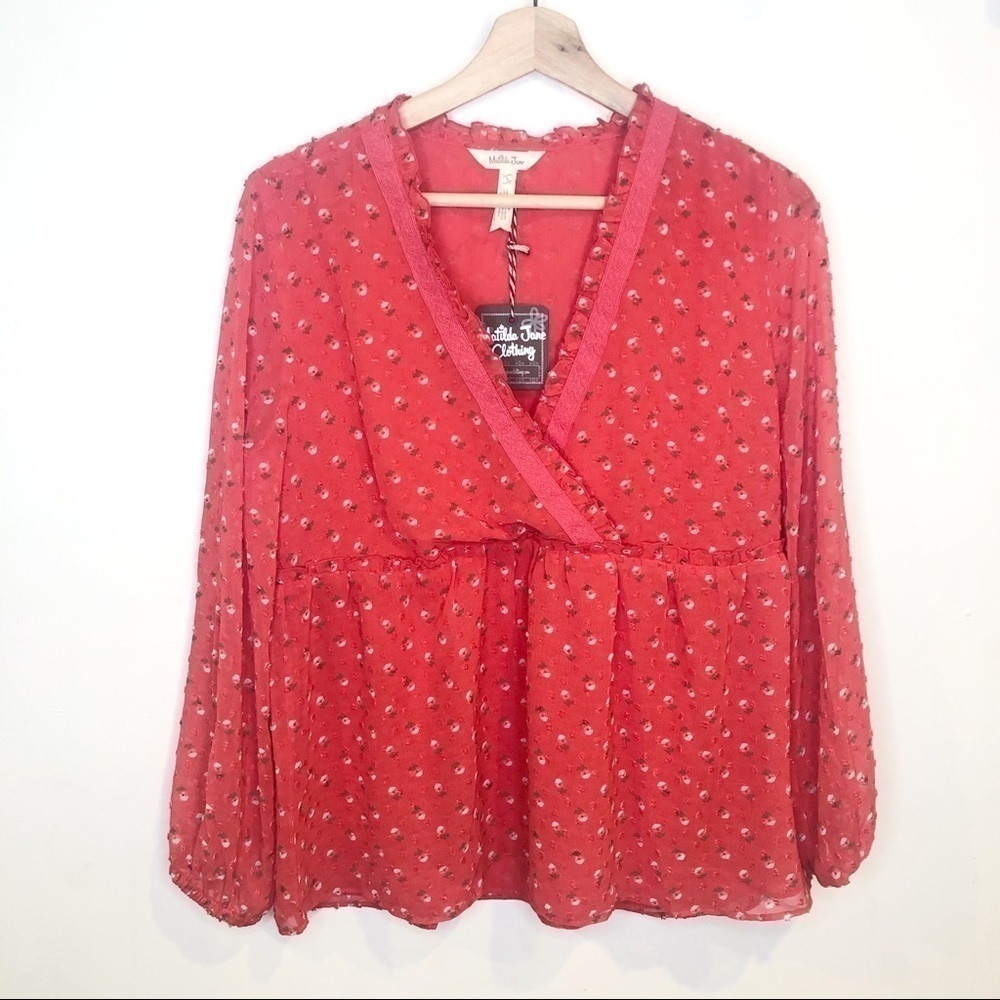 Matilda Jane Red Floral V Neck Size Small - Picture 7 of 14